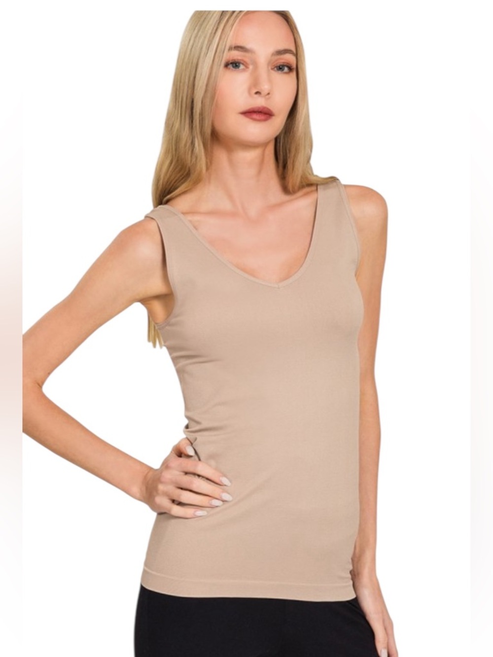 Zenana Ash Mocha stretchy Seamless Two Way Tank Top
